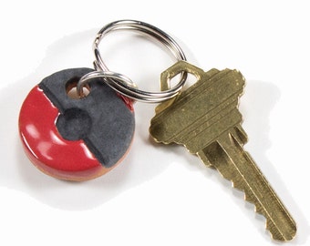 Black and Red Handmade Round Ceramic Key Chain for Anyone