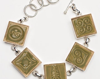 Adinkra Army Green Ceramic Adjustable Bracelet for Anyone