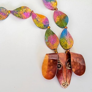 Doxy necklace*Dachshund pendant*hand painted brass beads