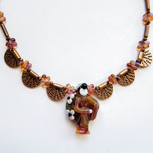 Geisha pendant*lampwork pendant* lampwork and copper necklace