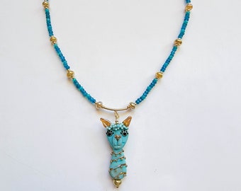 Lampwork llama necklace * paraiba opal beads*neon apatite beads