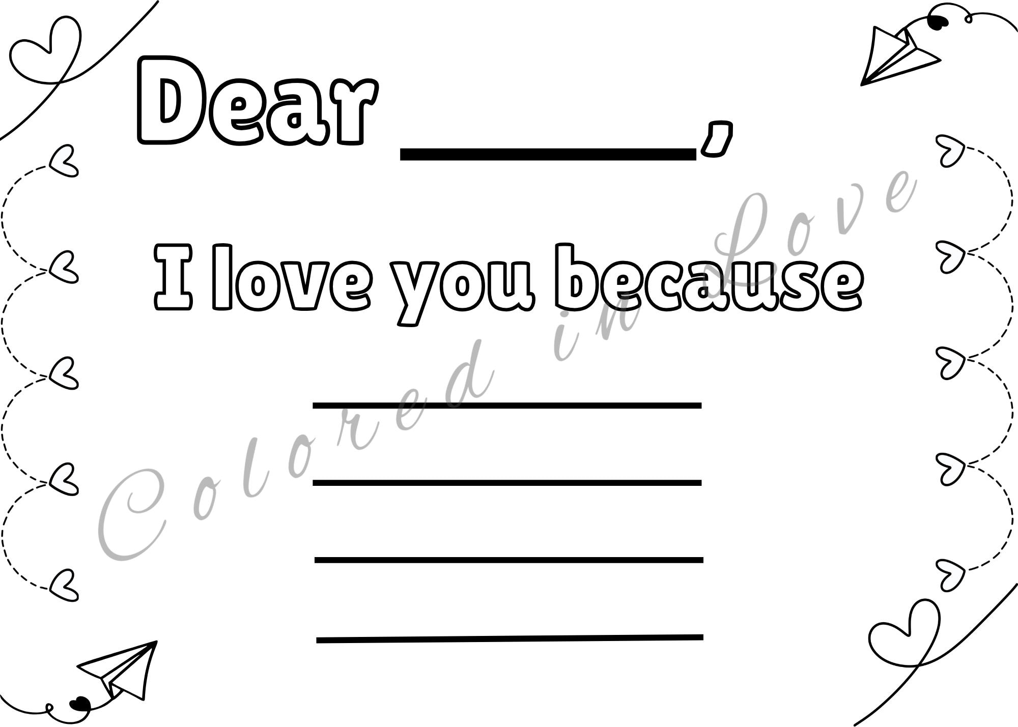 I Love You Because Coloring Page Printable PDF – A Heartfelt Love ...