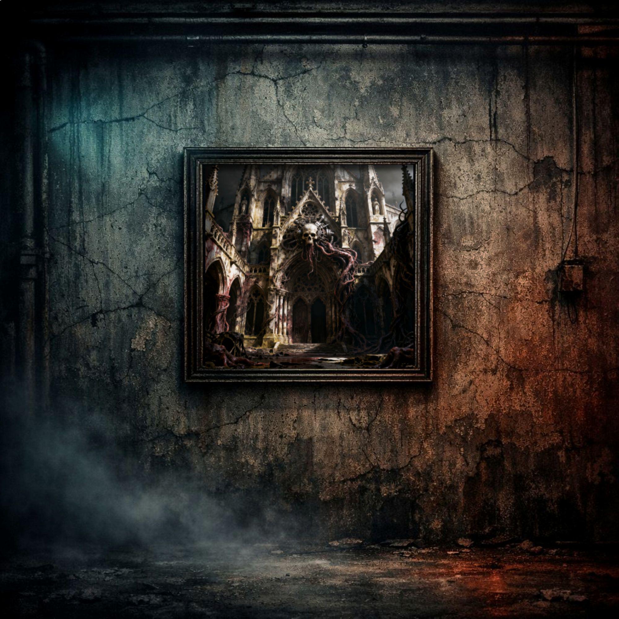 Gothic Cathedral Horror Art Print, Dark Church Ruins, Biomechanical ...