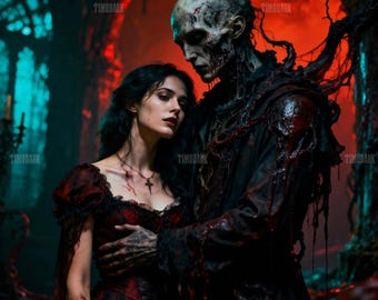 Gothic Horror Lovers Art • Undead Romance Digital Download • Dark Fantasy Macabre Print