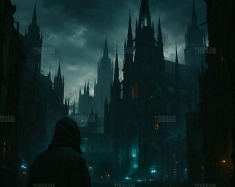 Watcher of the Gothic Spires – Dark Cathedral Digital Art by TimoDark | 1:1 300 DPI