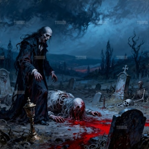 Vampire Graveyard Art • Dark Horror Digital Download • Gothic Macabre Wall Print