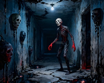 Surreal Horror Corridor Art Print – Gothic Nightmare Creature (Digital Download)