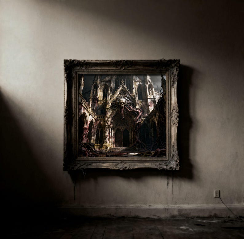 Gothic Cathedral Horror Art Print, Dark Church Ruins, Biomechanical ...