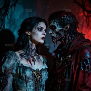 Horror Lovers Art • Dark Romantic Undead Print • Vampire Couple Digital Download