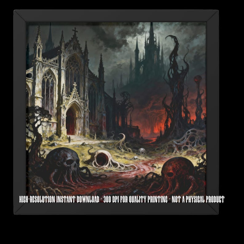 Gothic Cathedral Horror Print – Dark Fantasy Lovecraft Landscape ...