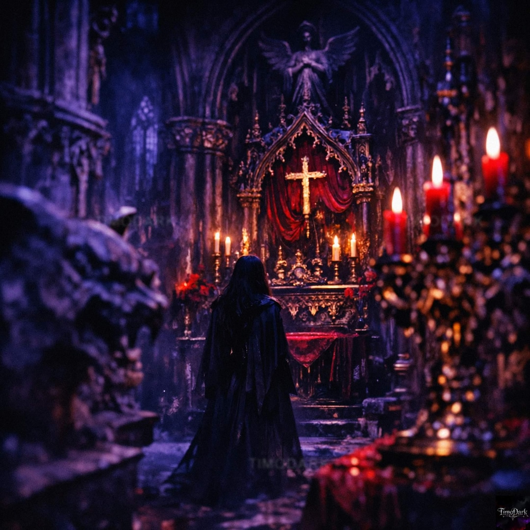 Silent Ritual - Dark Gothic Cathedral Art Print, Ritual Altar, Dark ...