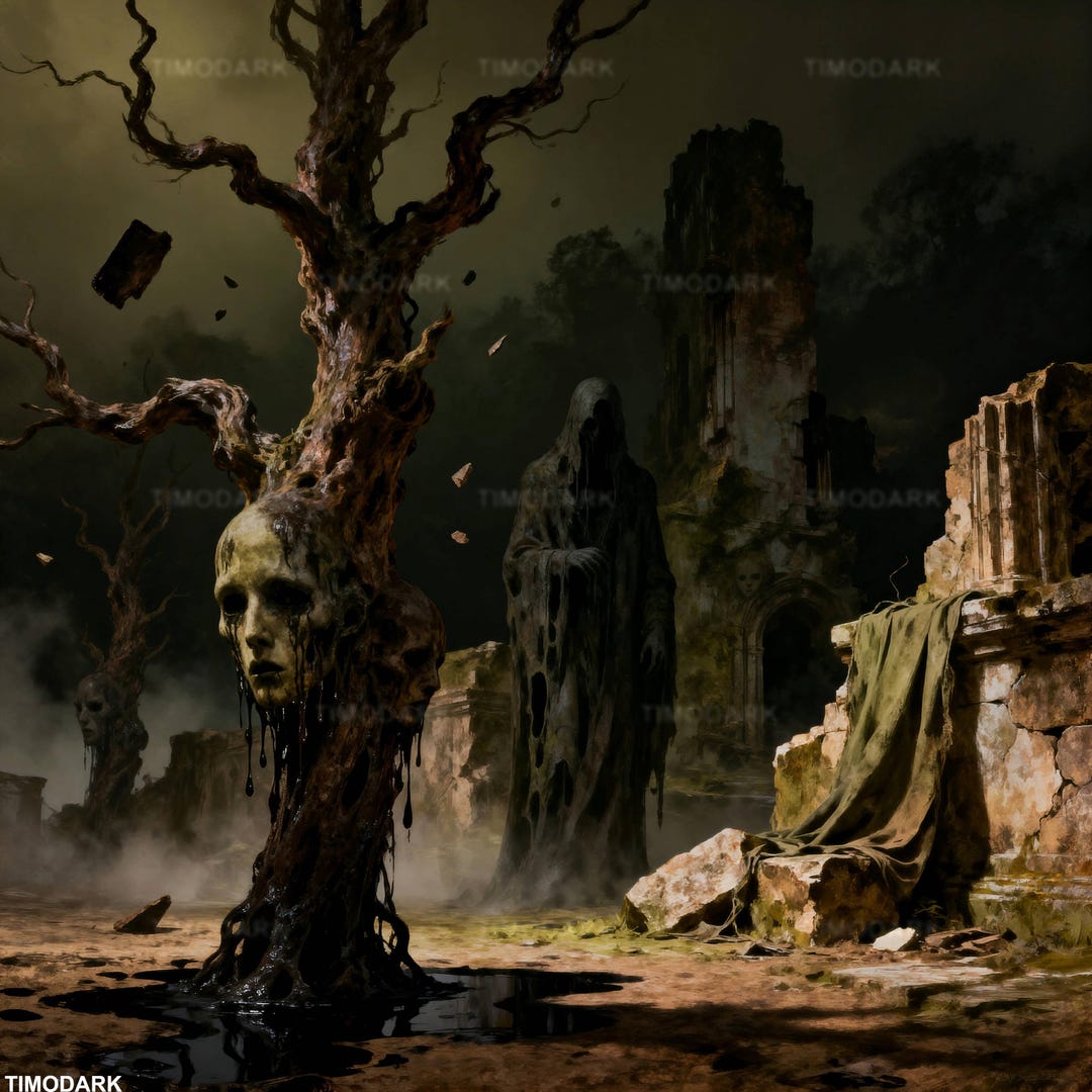 The Weeping Root – Gothic Horror Landscape | Dark Fantasy Ruins Art ...