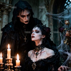 Gothic Vampire Couple Art • Dark Romantic Horror Print • Gothic Décor Digital Download