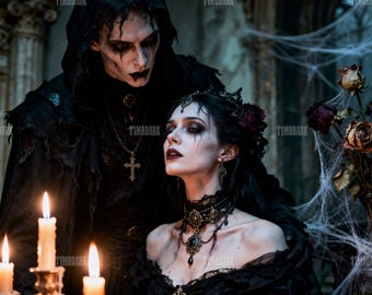 Gothic Vampire Couple Art • Dark Romantic Horror Print • Gothic Décor Digital Download