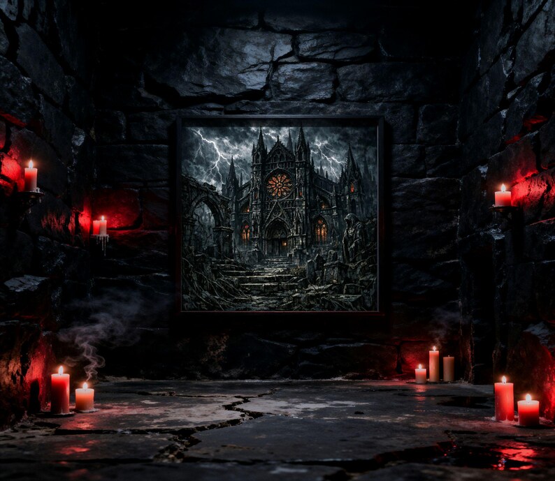 Gothic Cathedral Art Print, Dark Fantasy Church, Haunted Church Wall ...