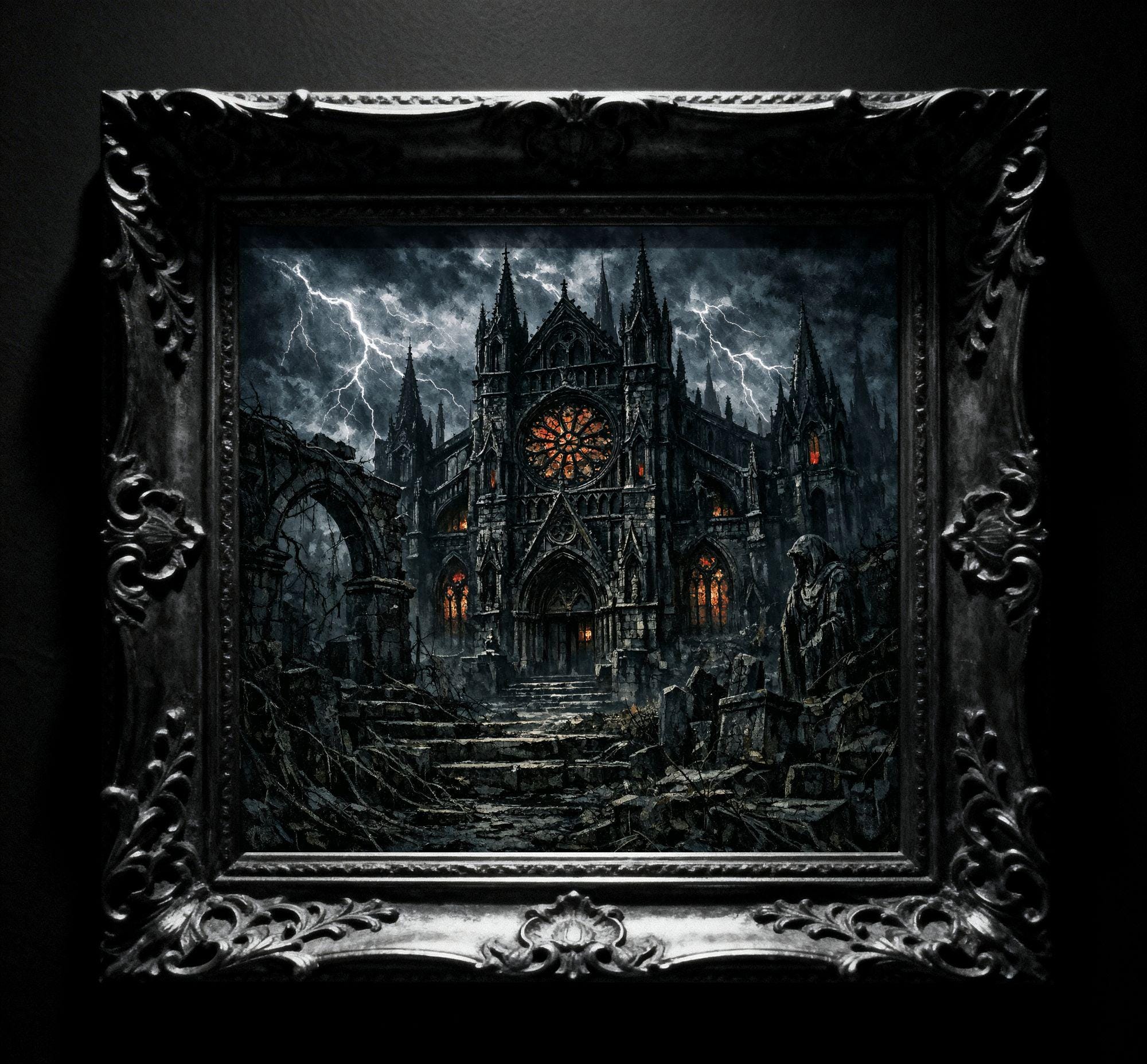 Gothic Cathedral Art Print, Dark Fantasy Church, Haunted Church Wall ...