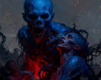 Demonic Horror Art Print • Dark Infernal Digital Download • Makabre Fantasy Wand Dekoration