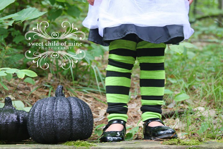 Green and Black Striped Halloween Baby Toddler Leg Warmers