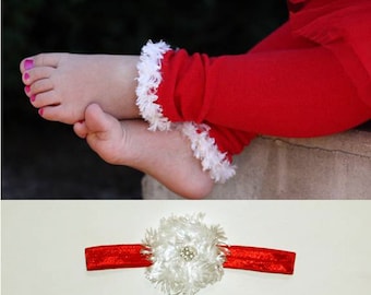 Red and White Christmas Baby Toddler Leg Warmers and Headband