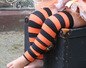 Halloween Black and Orange Striped Baby Toddler Leg Warmers