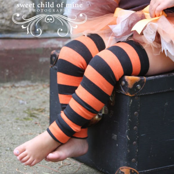 Halloween Black and Orange Striped Baby Toddler Leg Warmers