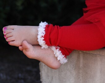 Red and White Fuzzy Baby Leg Warmers