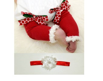 Red and White Christmas Baby Leg Warmers and Headband