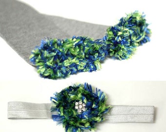 Green Blue Silver Seattle Seahawks Baby Leg Warmers Headband Set