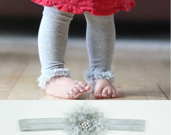 Silver Grey Baby Toddler Leg Warmers & Headband