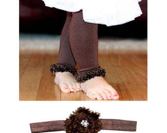 Brown Baby Leg Warmers and Headband