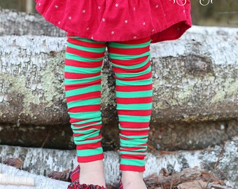 Red and Green Striped Girls Christmas Leg Warmers