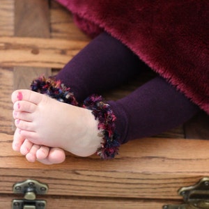 Eggplant Baby Toddler Leg Warmers with Jewel Tone Trim