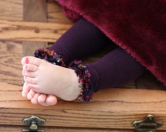 Eggplant Baby Toddler Leg Warmers with Jewel Tone Trim