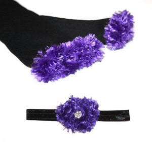 Purple and Black Ravens Baby Leg Warmers and Headband Set