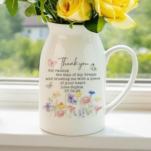 Personalized Mother-in-Law Wedding Ceramic Flower Vase, Custom Ceramic Floral Gift from Bride, Mother of the Groom Flower Vase, Wedding Gift