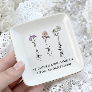 Personalisierte Freunde Geschenk, benutzerdefinierte Geburtsmonat Blumen Ringschale, beste Freundin Blumen Ringschale, Geburtstagsgeschenk für Bestie, Geschenk für sie