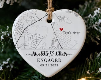 Adorno personalizado con mapa para pareja comprometida, recuerdo de compromiso, regalos únicos para parejas comprometidas, regalo de San Valentín para recién comprometidos.