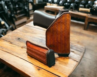 Customizable Glock G43x Leather Holster & Mag Pouch, (choose your color), handmade in the US