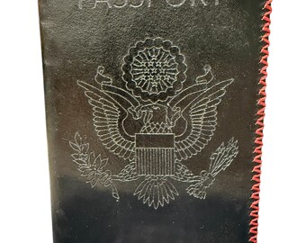 Customizable Leather Passport Wallet,handmade in the US, (shown in Black) (choose your color)