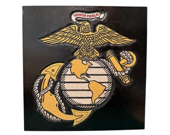 Hand-punziertes Amerikanisches Adler-, Globus & Anchor Leder Kunstwerk (30 x 30 cm) des US Marinekorps
