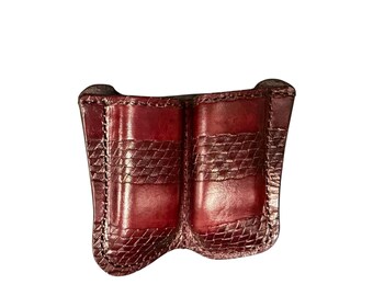 Customizable Leather Double Magazine Pouch for Glock G20 10mm, Burgundy