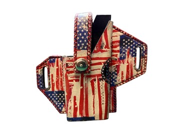 One-of-a-kind Handmade Leather Glock G29 Holster, Patriotic American Flag OWB