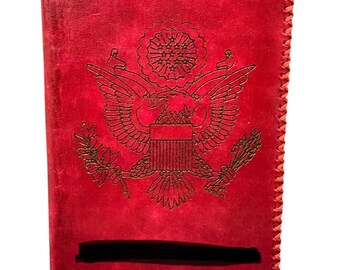 Customizable Leather Passport Wallet Holder, handmade in the US, (shown in Red) (choose your color)