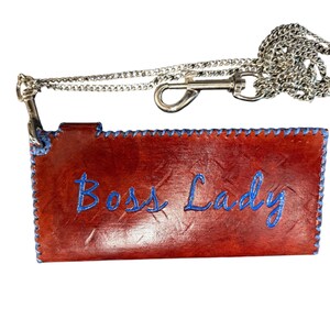 Cartera de motociclista de cuero para mujer, hecha a mano (Borgoña) (MUESTRA)