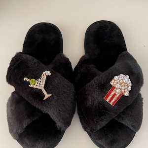 Customizable Slippers, Rhinestone Brooch Slippers, Sequin Slippers, Bridesmaids Slippers, Martini Slippers, Gift for her, Personalized gift