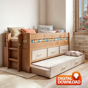 Diy loft bed, diy bed with drawers Build plan , Kids bed, Guest bed, Hidden bed,Instant download, PDF BUILD PLANS