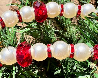 Red Crystal and Pearl decorative garland for holiday or event