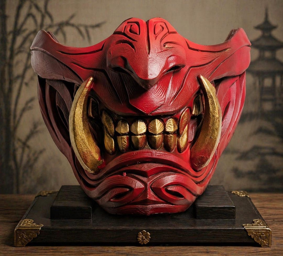 3D Printed Oni Demon Mask – Horror Cosplay Faceplate Costume Accessory ...