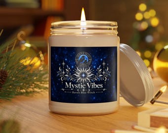 Mystic Vibes Soy Candle, 9 oz — Celestial Sun Design by Raven Blue Witch