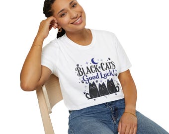 Black Cats Good Luck T-Shirt — Celestial Cat Design by Raven Blue Witch
